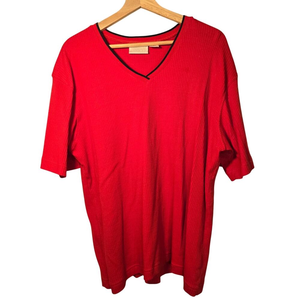 Elisabeth by Liz Claiborne 2X 100% Cotton Red V-Neck Knit Top [0282]